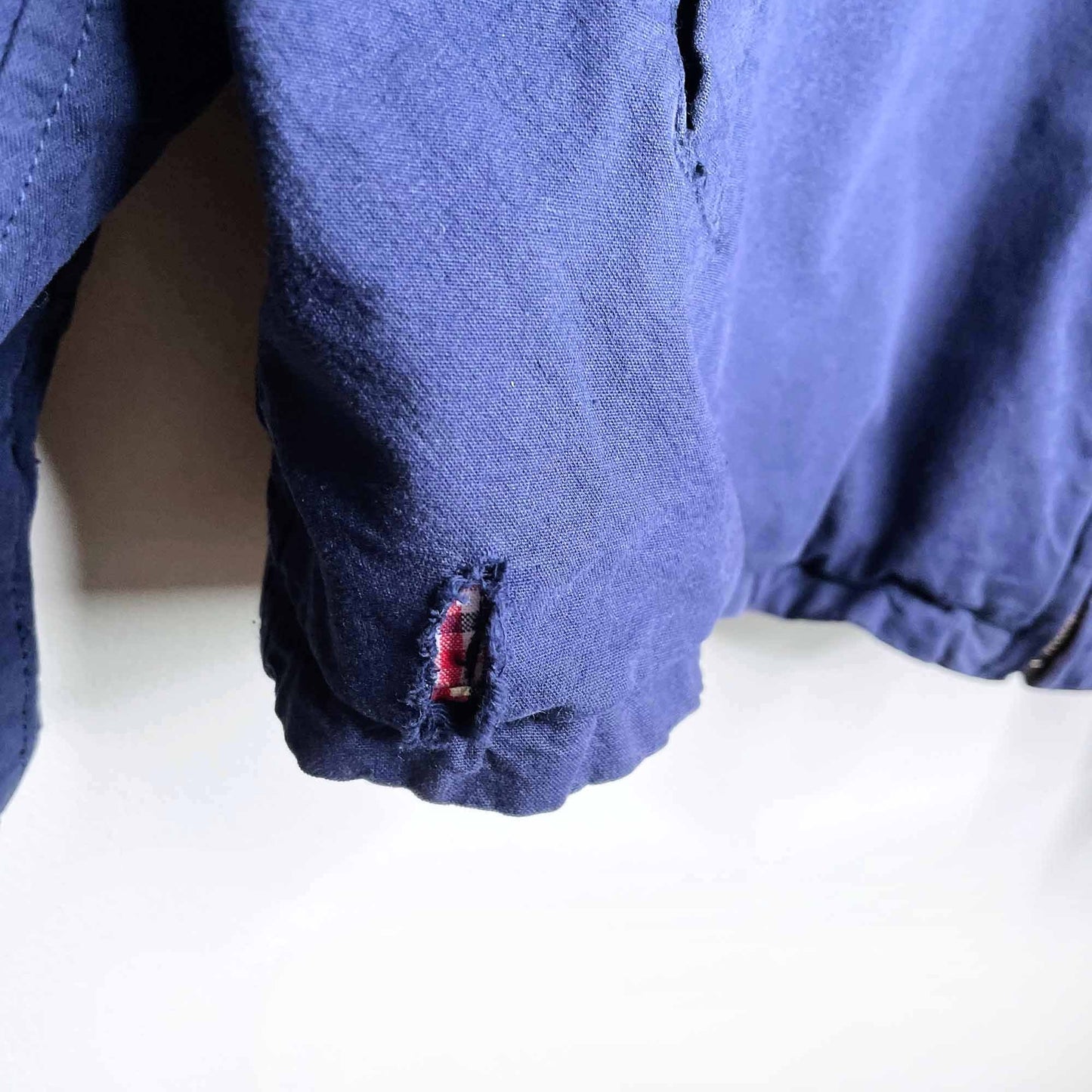 vintage tommy hilfiger reversible plaid cotton collarless jacket - size xl