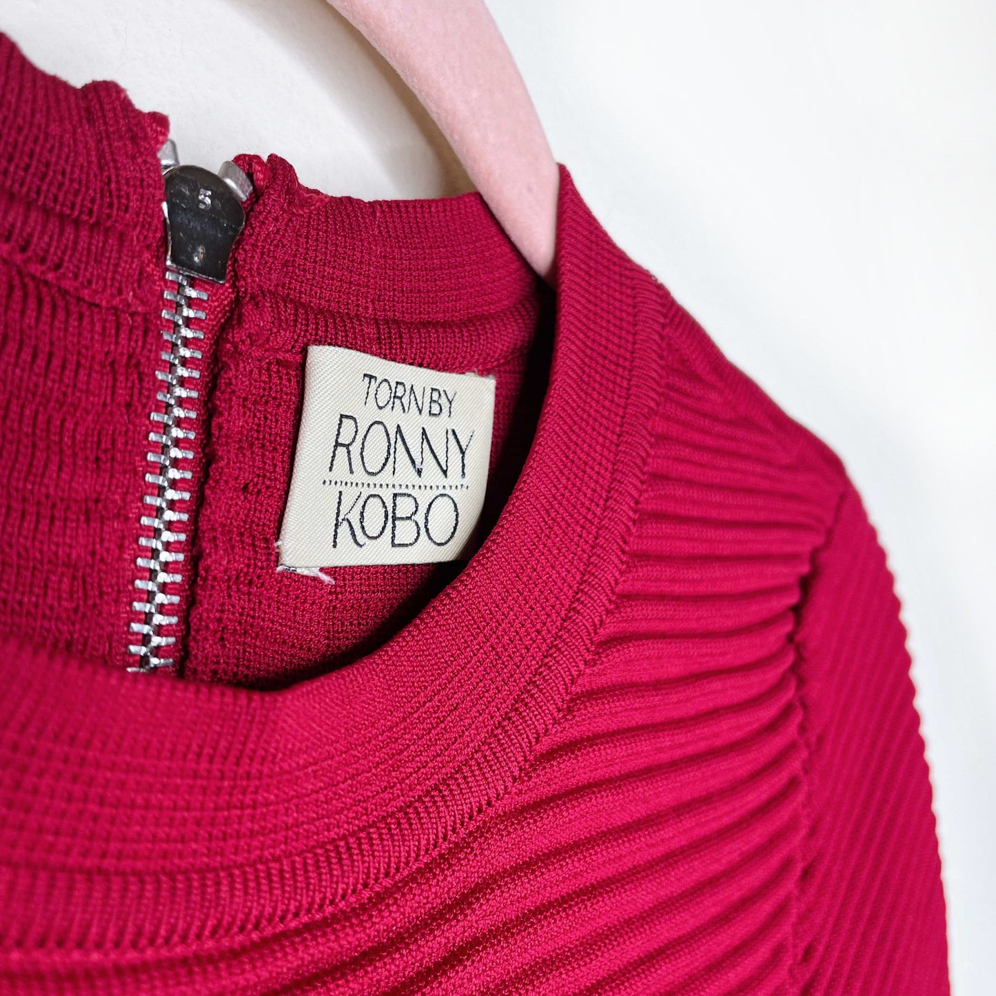 torn by ronny kobo red ribbed bodycon dress - size small