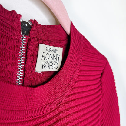 torn by ronny kobo red ribbed bodycon dress - size small