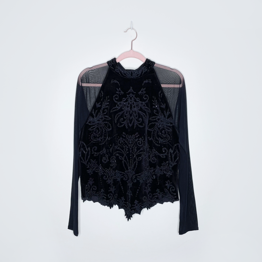 black contrast mesh high neck beaded top - size small