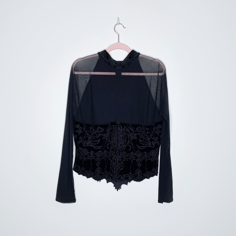 black contrast mesh high neck beaded top - size small