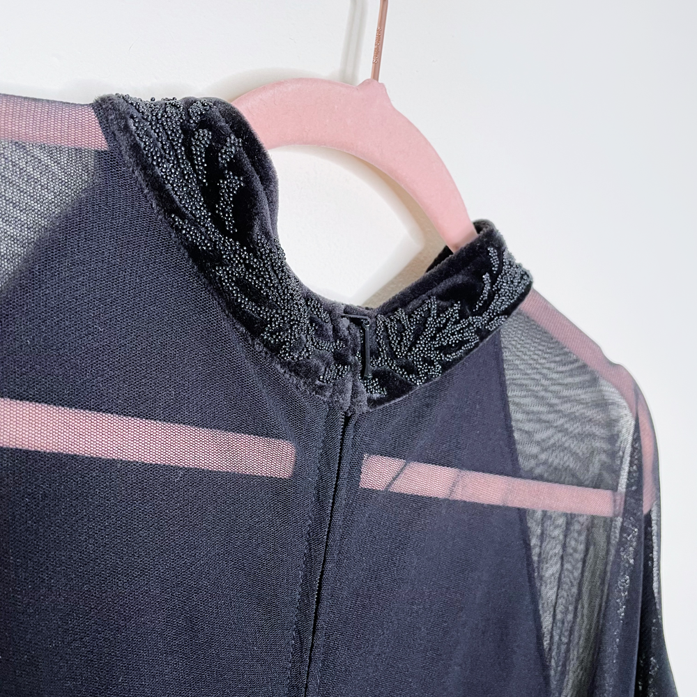 black contrast mesh high neck beaded top - size small