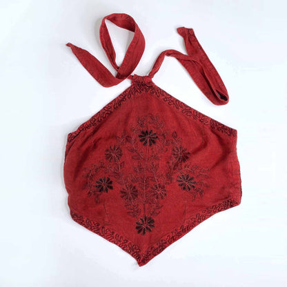 vintage boho bandana halter with embroidery - OS