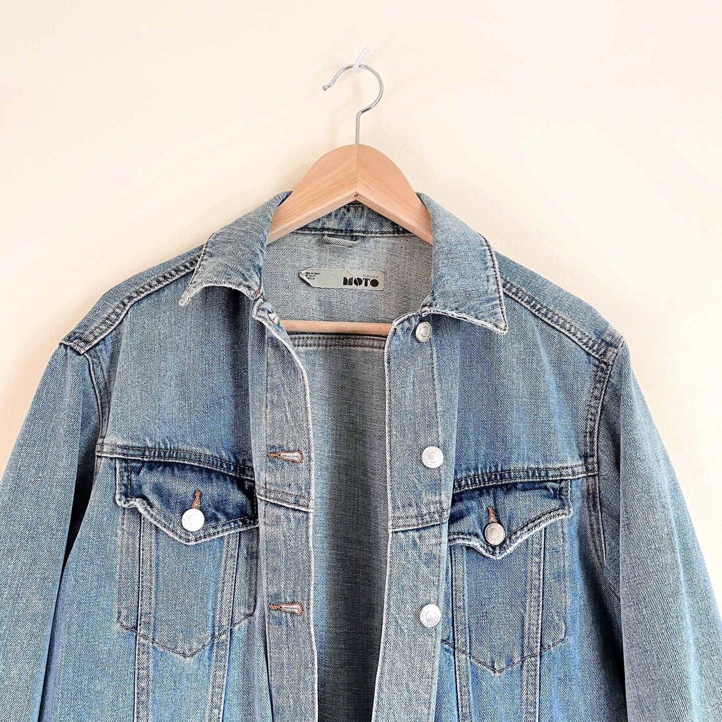 oversized topshop denim jean moto jacket - size 2