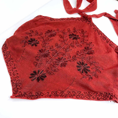 vintage boho bandana halter with embroidery - OS