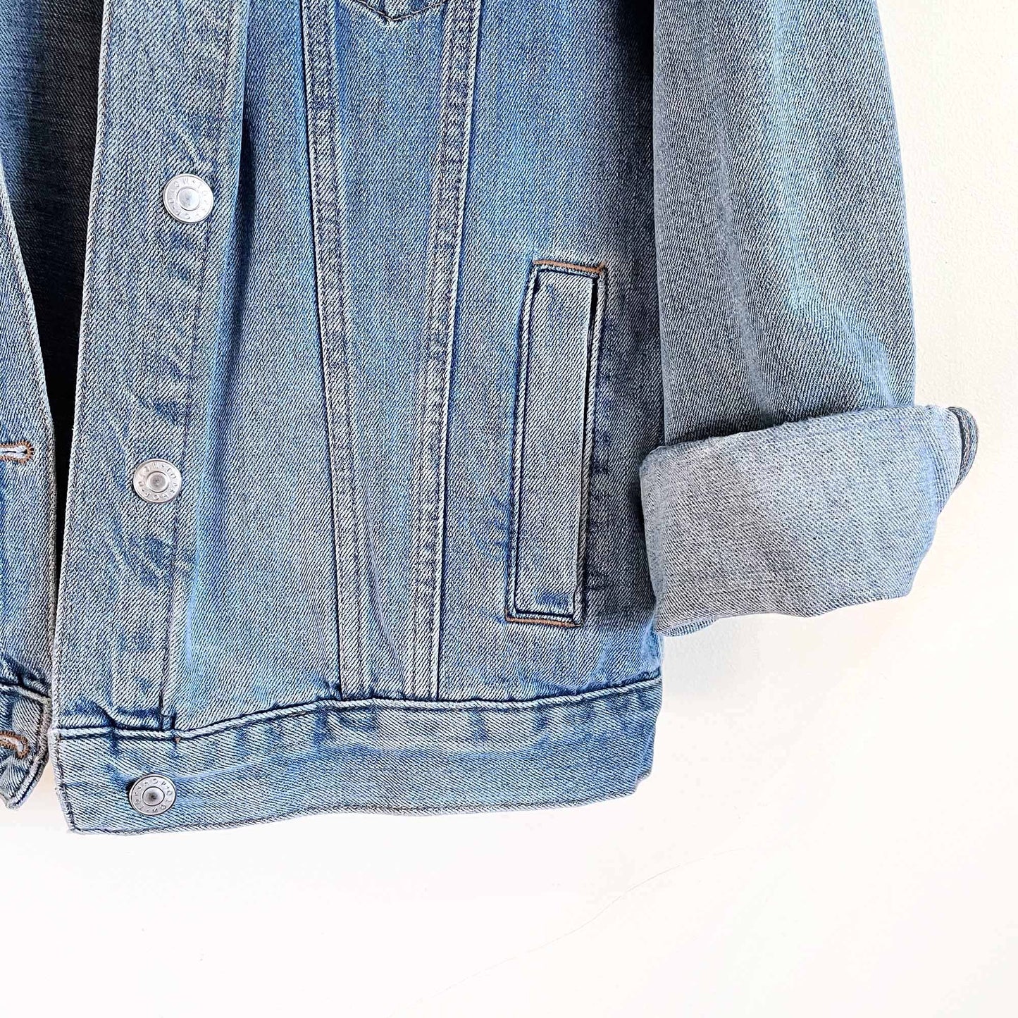oversized topshop denim jean moto jacket - size 2