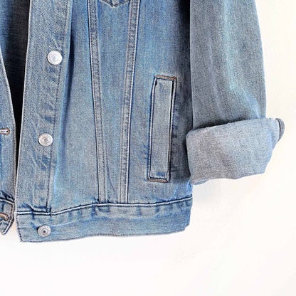 oversized topshop denim jean moto jacket - size 2