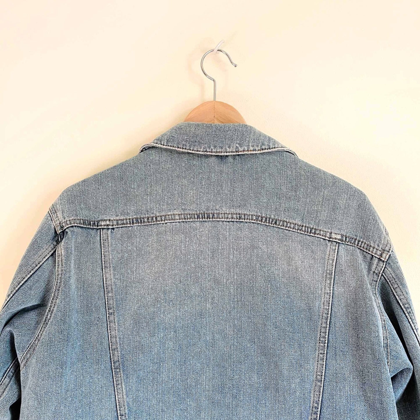 oversized topshop denim jean moto jacket - size 2