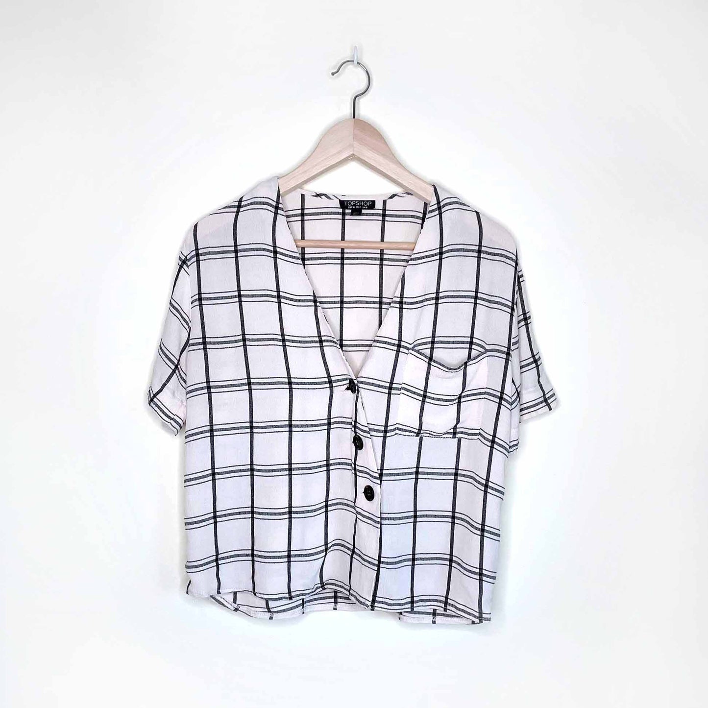 topshop asymmetrical window pane check shirt - size 4