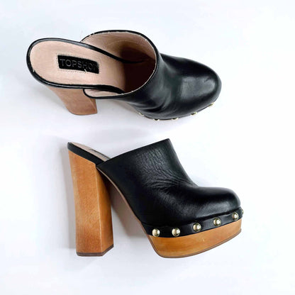 topshop black leather heeled clogs - size 37