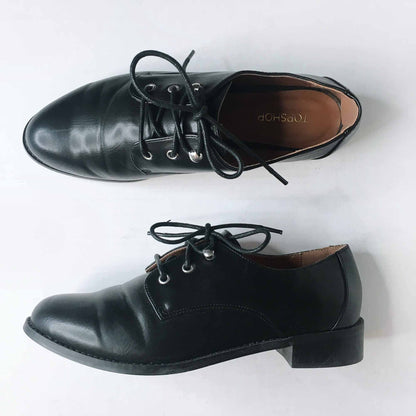 TOPSHOP Tanner leather hook lace-up shoes - size 40