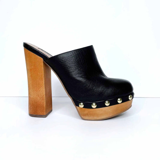 topshop black leather heeled clogs - size 37