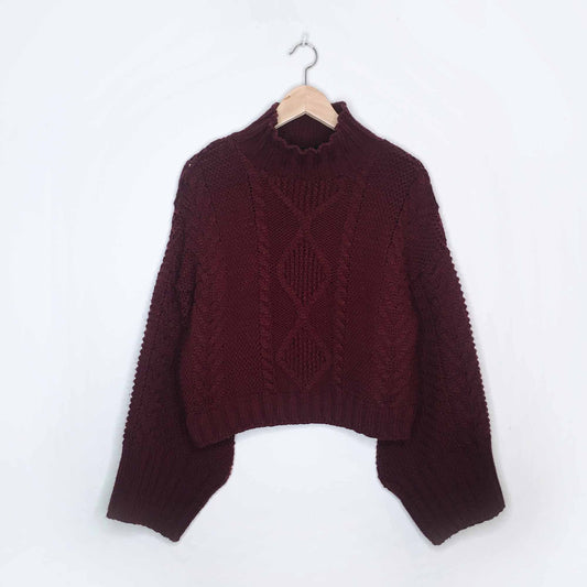 Topshop cable knit mock neck big sleeve sweater - size 6