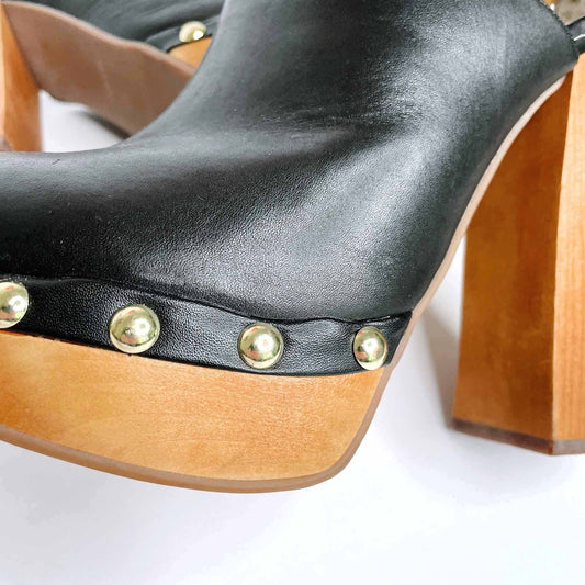topshop black leather heeled clogs - size 37