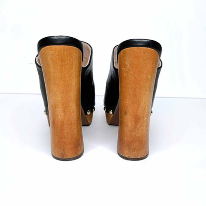topshop black leather heeled clogs - size 37