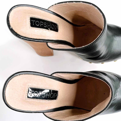 topshop black leather heeled clogs - size 37