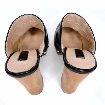 topshop black leather heeled clogs - size 37