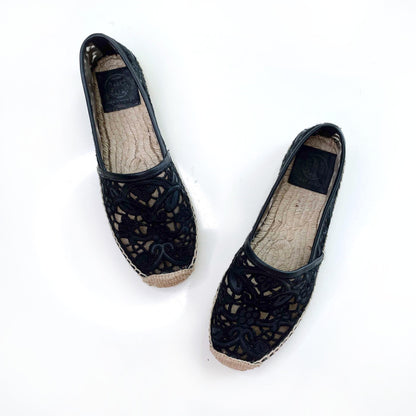 tory burch lucia blue lace espadrilles - size 7