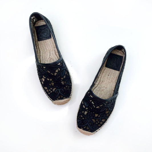 tory burch lucia blue lace espadrilles - size 7