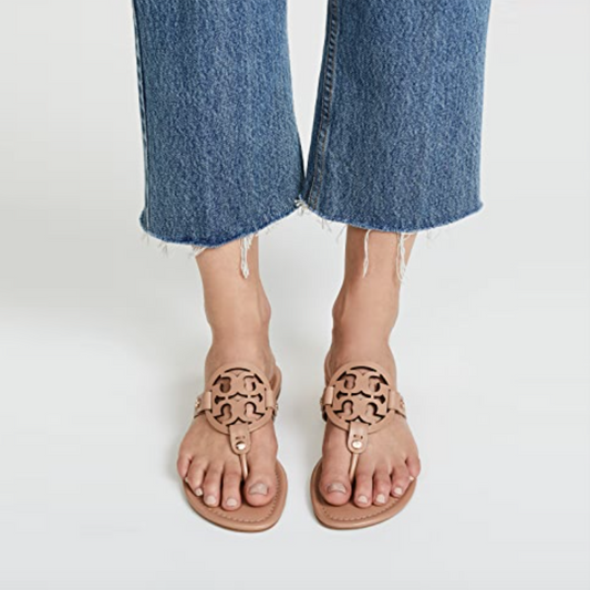 tory burch miller logo leather thong sandal - size 10