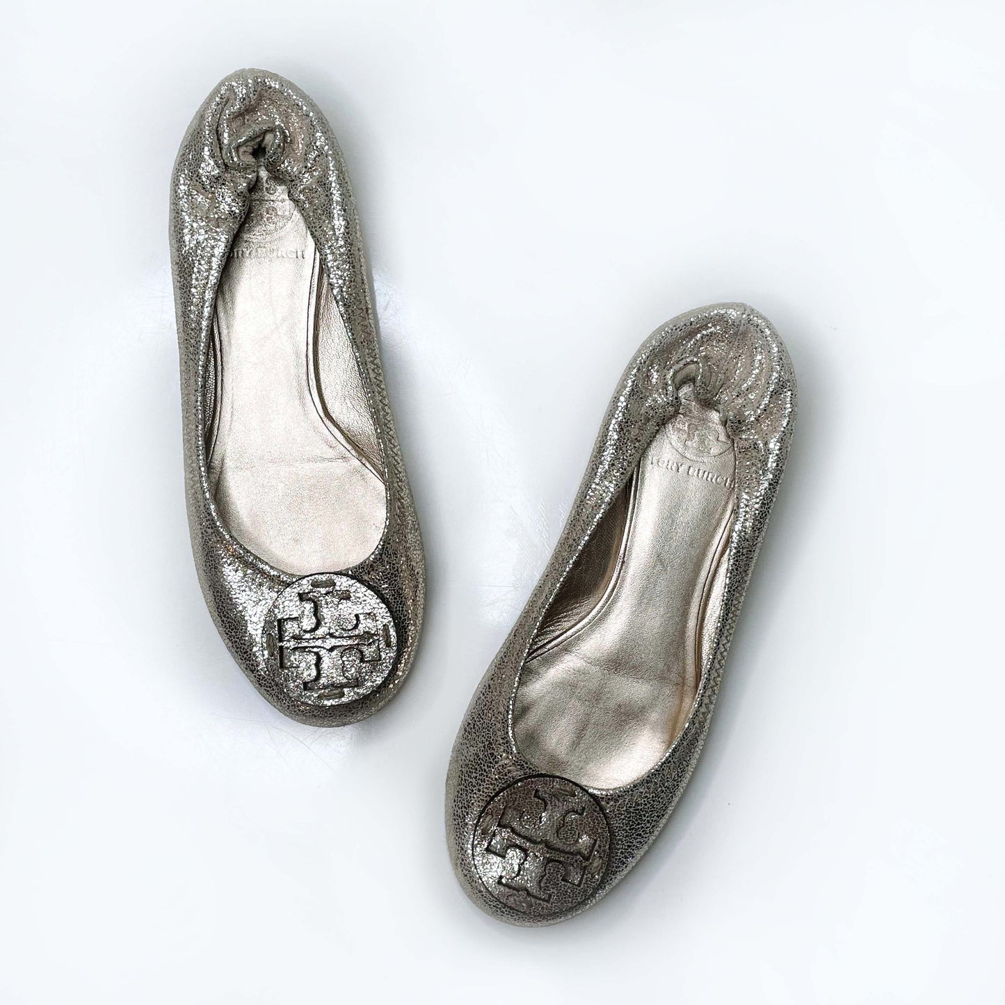 tory burch gold leather minnie ballet flats - size 6