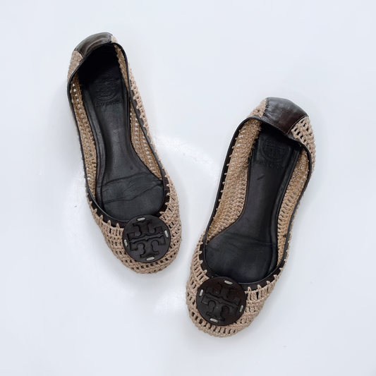 tory burch rory crochet slip on ballet flats - size 7.5
