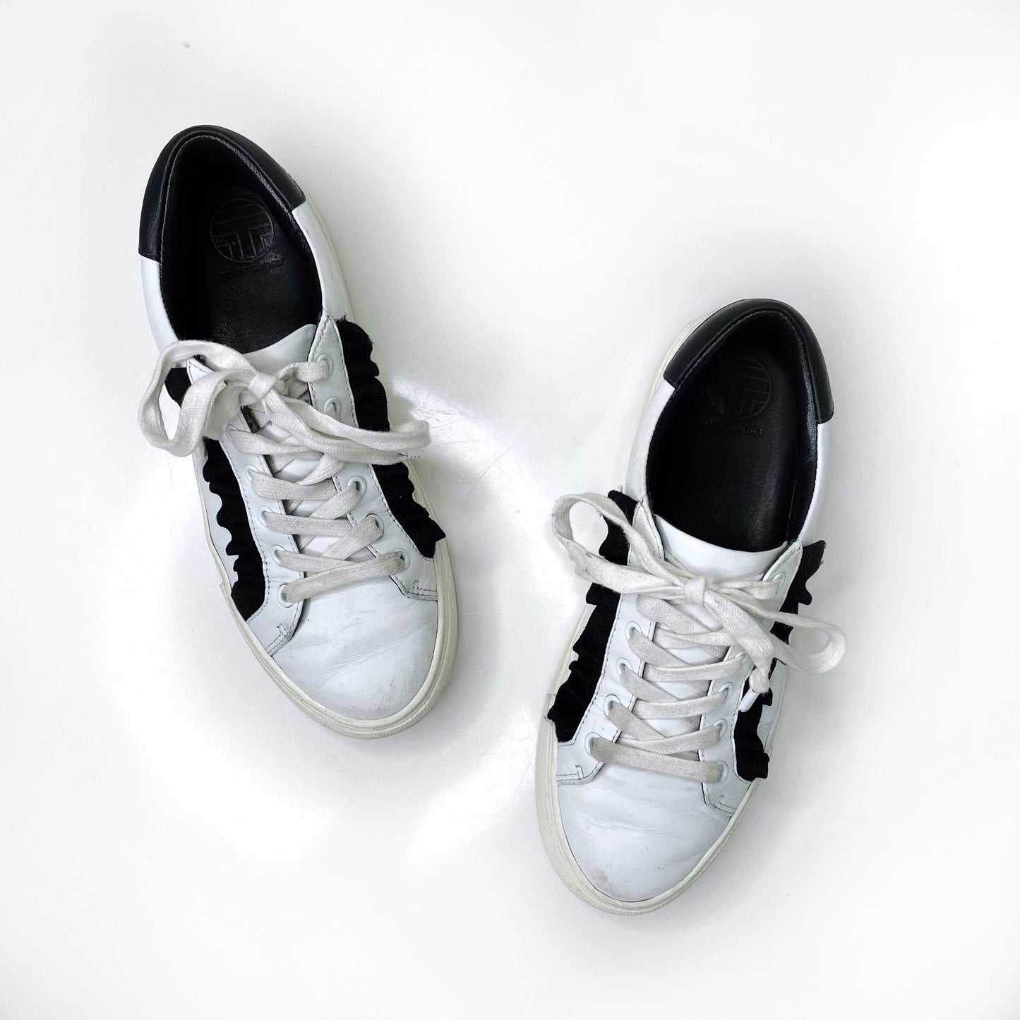 tory burch white leather ruffle sneakers - size 6