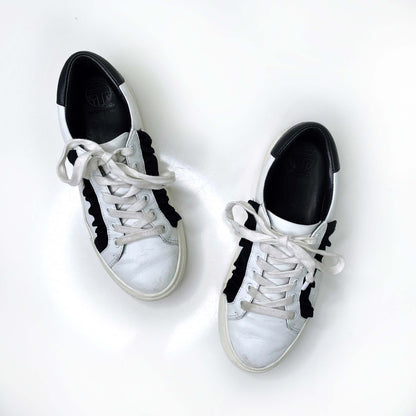 tory burch white leather ruffle sneakers - size 6