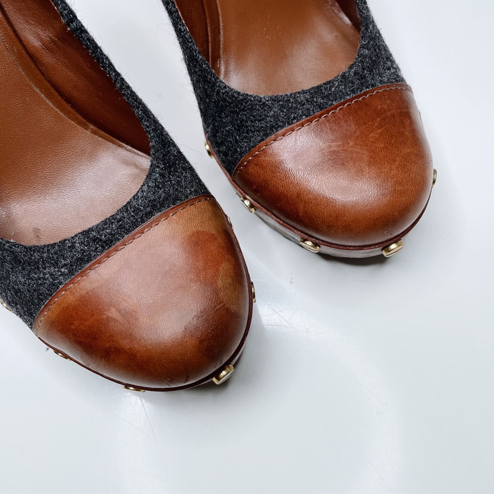 tory burch wanda flannel leather studded heels - size 6