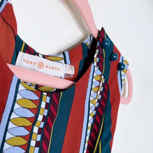 tory burch julia sleeveless southwestern stripe silk dress - size 8