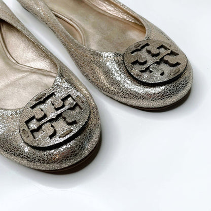 tory burch gold leather minnie ballet flats - size 6