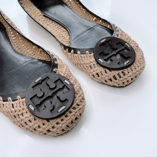 tory burch rory crochet slip on ballet flats - size 7.5