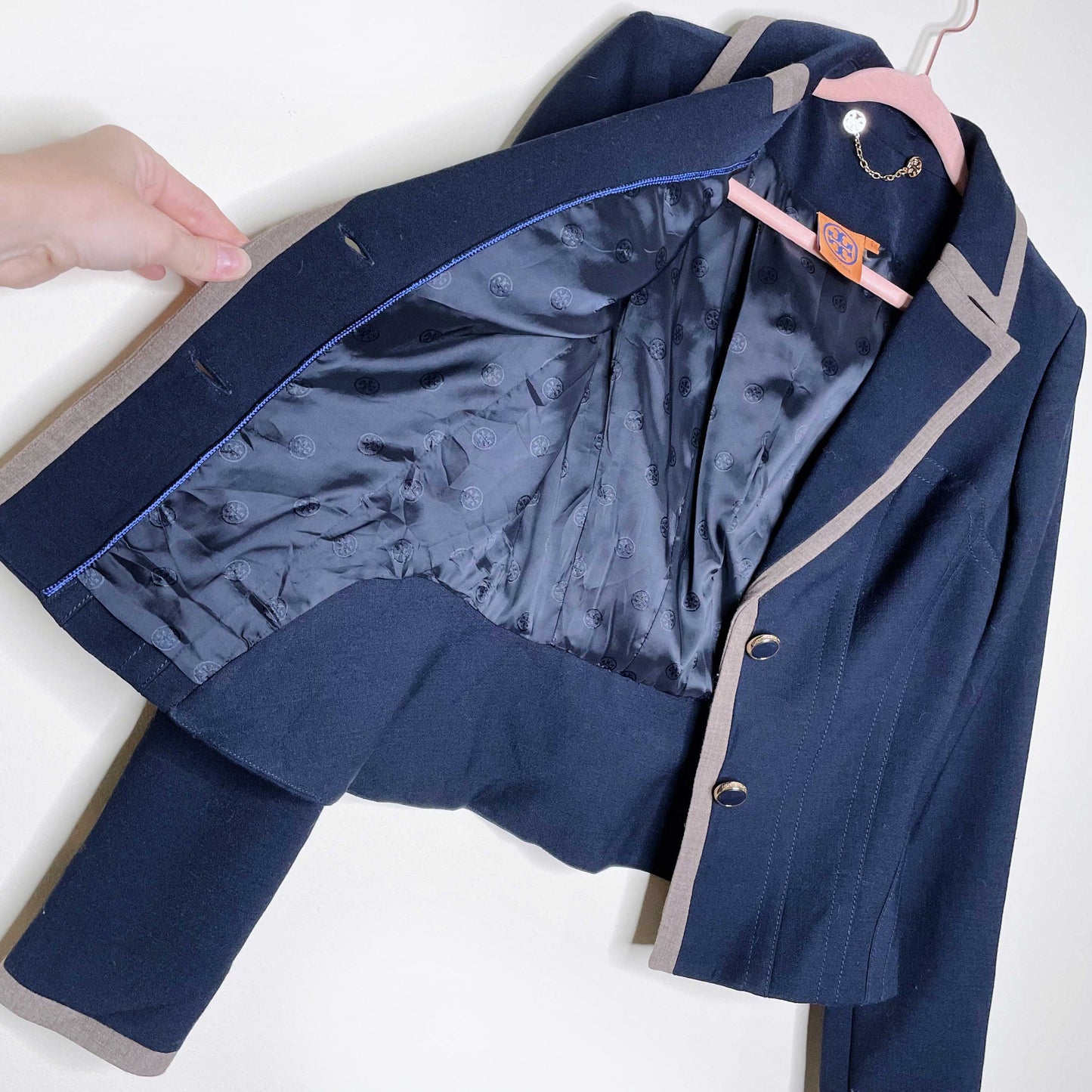 tory burch wool-blend nautical fitted blazer - size 4