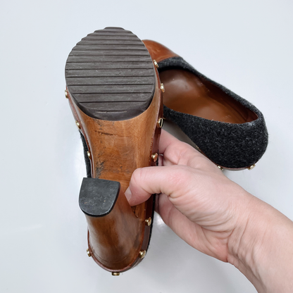 tory burch wanda flannel leather studded heels - size 6