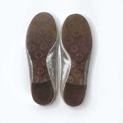 tory burch gold leather minnie ballet flats - size 6