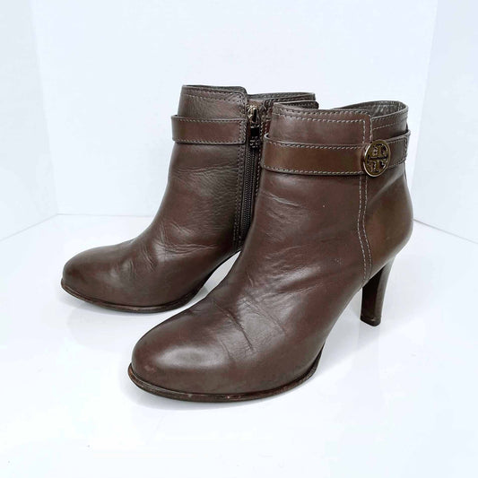 tory burch leather bristol booties in elephant brown - size 8