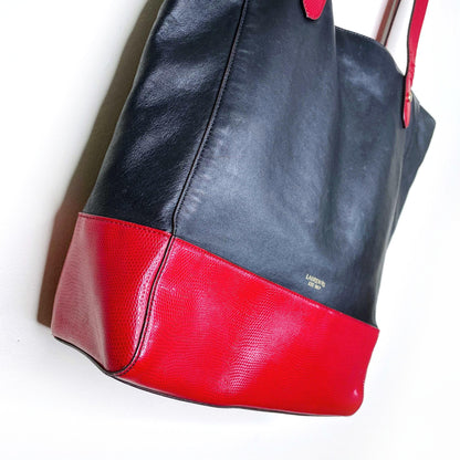 lauren ralph lauren black red leather tote bag