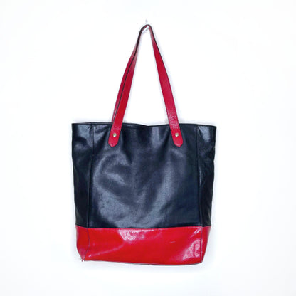 lauren ralph lauren black red leather tote bag