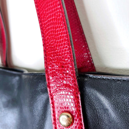 lauren ralph lauren black red leather tote bag