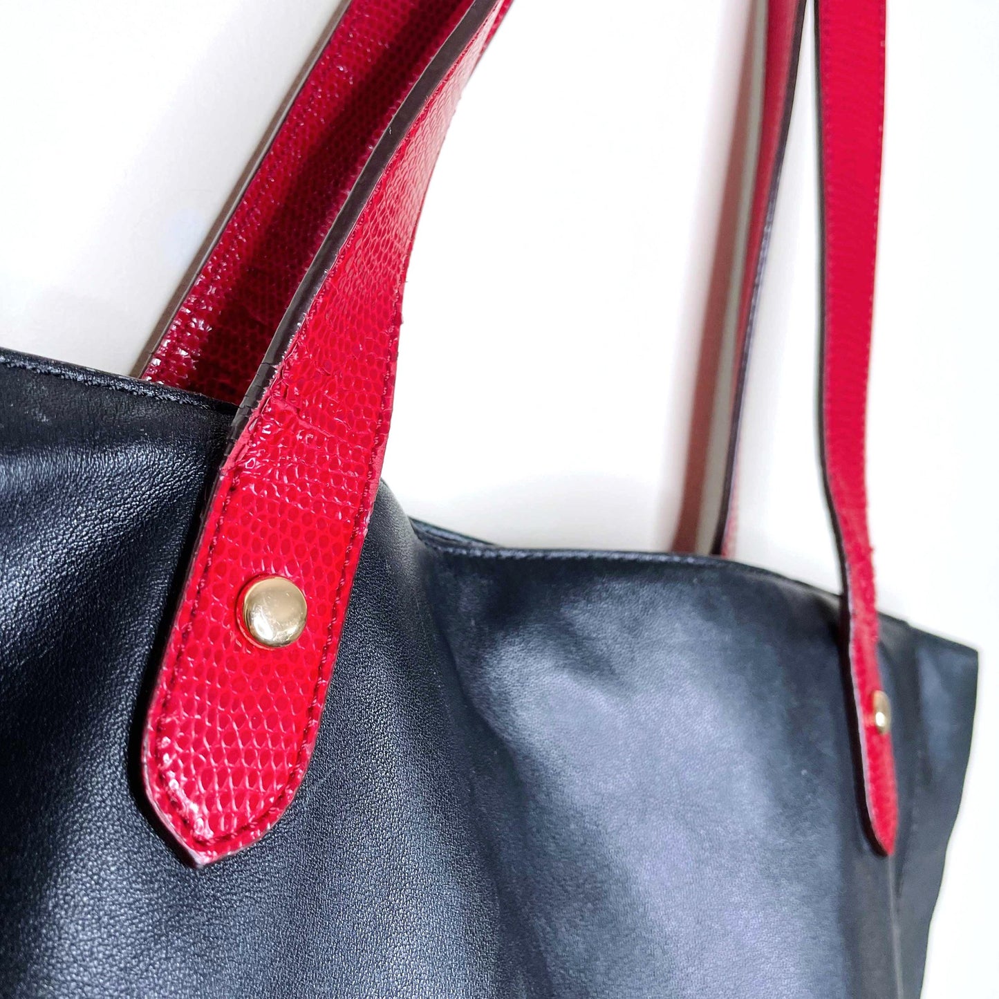 lauren ralph lauren black red leather tote bag