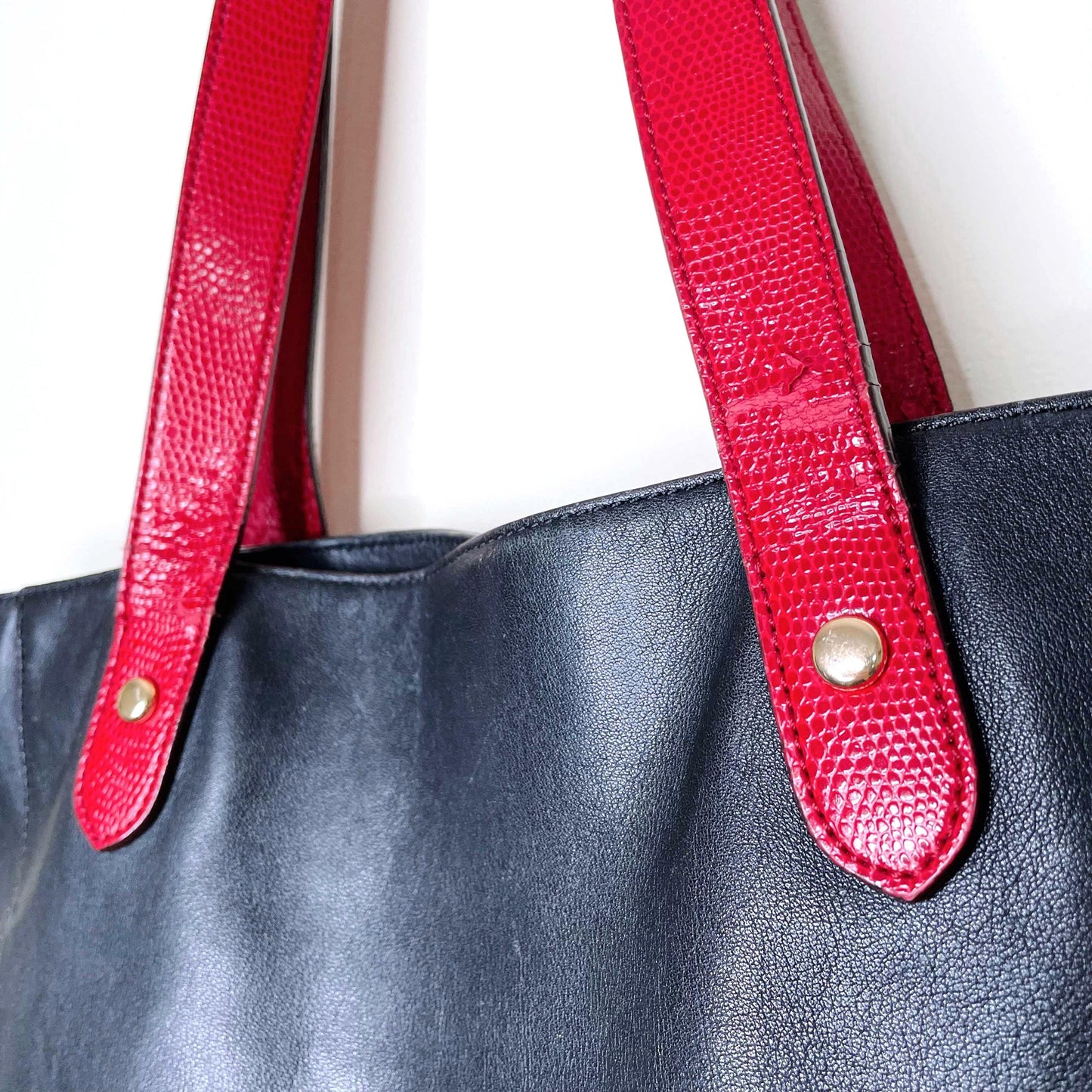 lauren ralph lauren black red leather tote bag