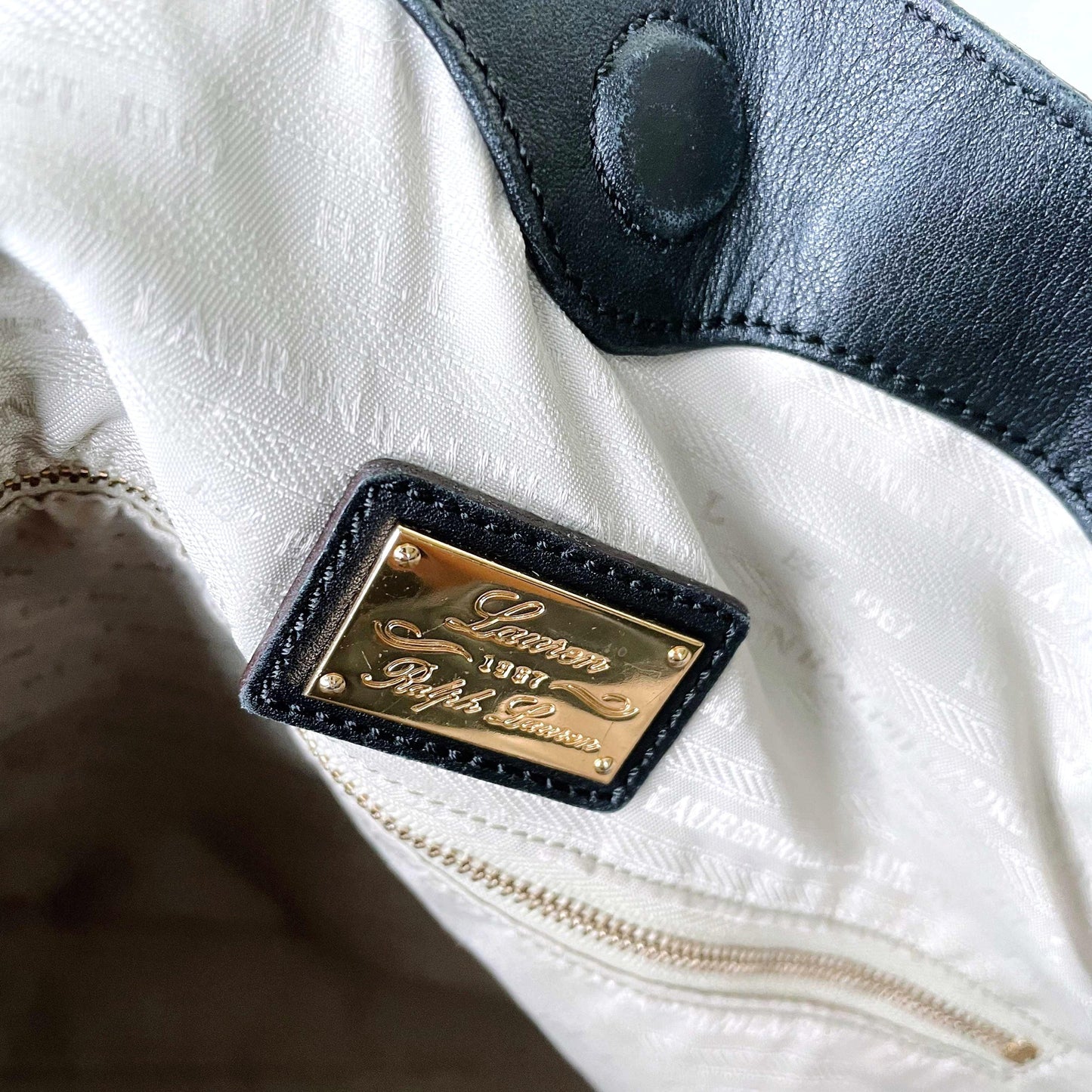 lauren ralph lauren black red leather tote bag