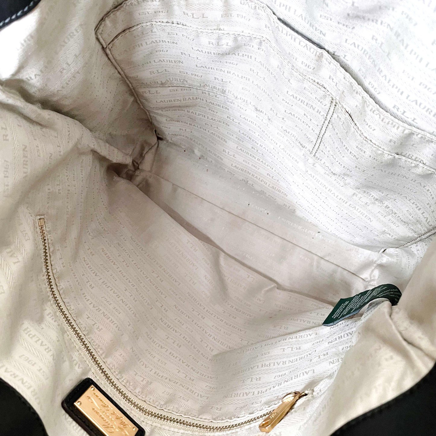 lauren ralph lauren black red leather tote bag