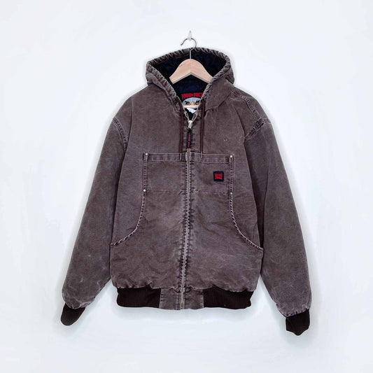 tough duck insulated hooded bomber jacket - size large