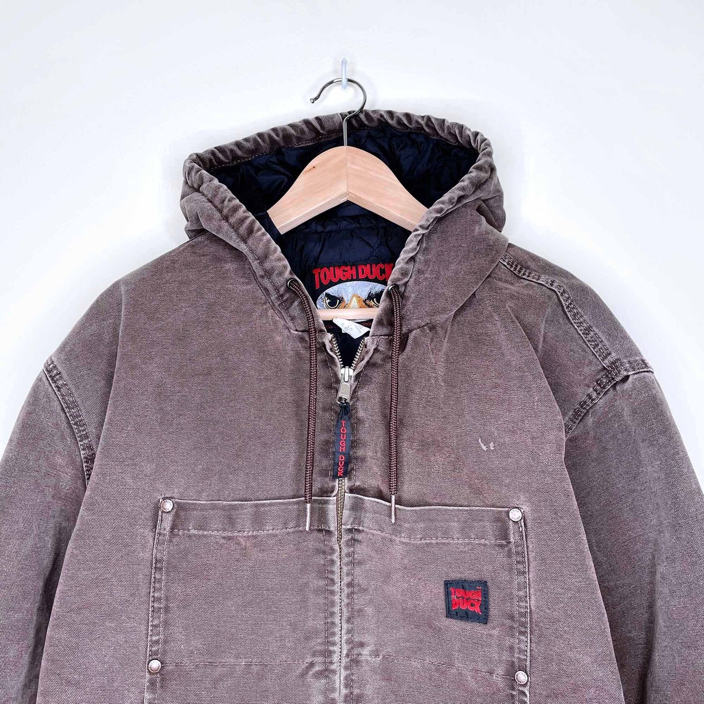 tough duck insulated hooded bomber jacket - size large