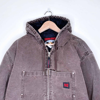 tough duck insulated hooded bomber jacket - size large