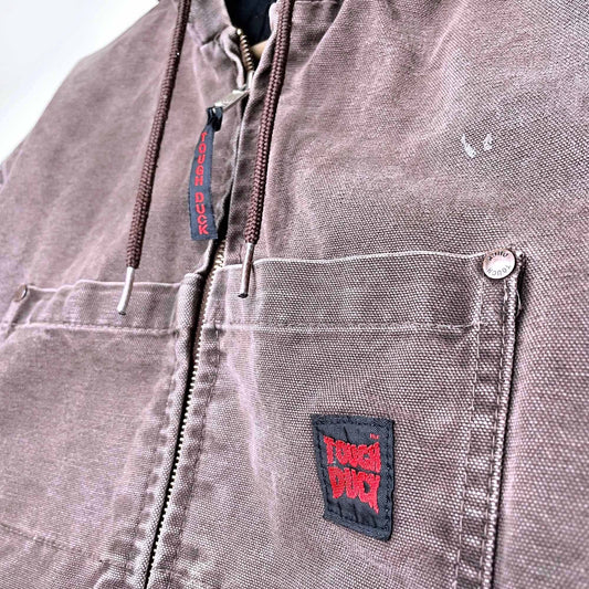 tough duck insulated hooded bomber jacket - size large