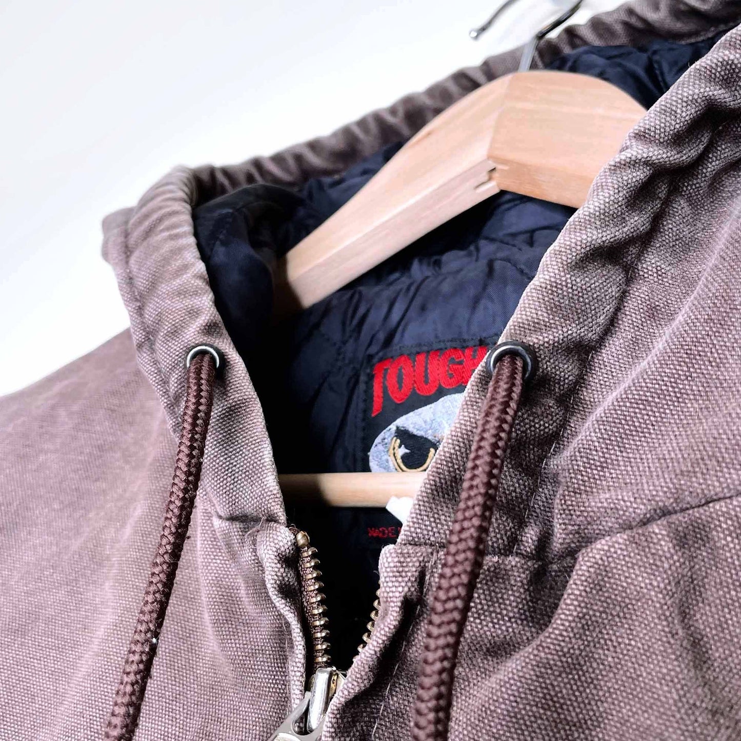 tough duck insulated hooded bomber jacket - size large