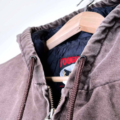 tough duck insulated hooded bomber jacket - size large