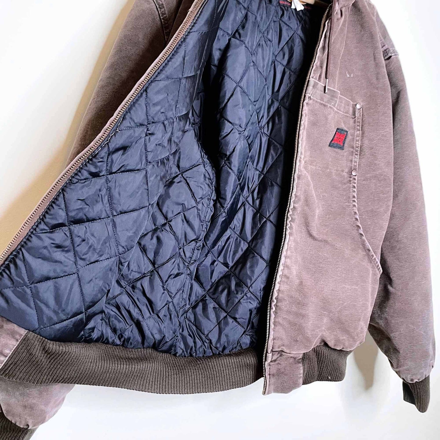 tough duck insulated hooded bomber jacket - size large